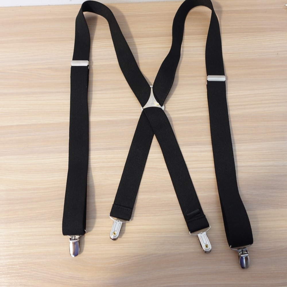 Suspender Mens Black Clip On X Back Adjustable Strap Solid Stretch Elastic